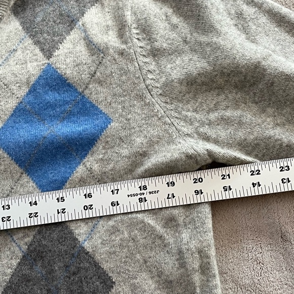 Allen Solly Men's 100% 2 Ply Cashmere Argyle V Neck Sweater M Preppy Academia - Picture 12 of 14